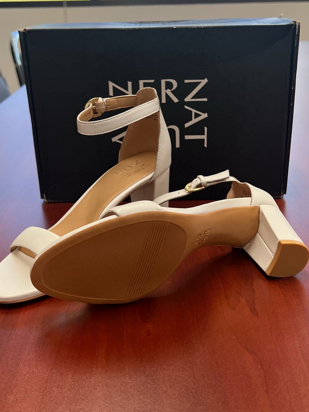 Naturalizer Women's Ankle Strap Block Heel Leather Sandals - White - Picture 5 of 5